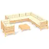 vidaXL Salon de jardin 10 pcs avec coussins crème Bois de pin solide