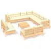 vidaXL Salon de jardin 12 pcs avec coussins crème Bois de pin massif
