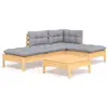 vidaXL Salon de jardin 5 pcs avec coussins gris bois de pin