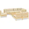 vidaXL Salon de jardin 9 pcs avec coussins crème Bois de pin massif