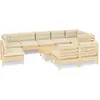 vidaXL Salon de jardin 10 pcs avec coussins crème bois de pin massif