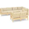 vidaXL Salon de jardin 7 pcs avec coussins crème Bois de pin massif