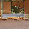 vidaXL Salon de jardin 9 pcs avec coussins gris bois de pin