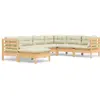 vidaXL Salon de jardin 7 pcs avec coussins crème Bois de pin solide