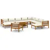 vidaXL Salon de jardin 12 pcs avec coussin crème Bois d'acacia solide
