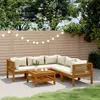 vidaXL Salon de jardin 6 pcs avec coussin crème Bois d'acacia solide