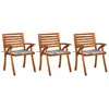 vidaXL Chaises à dîner de jardin avec coussins 3 pcs Acacia massif