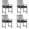 vidaXL Chaises de jardin et coussins lot de 4 Gris Bois acacia massif