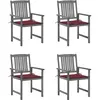 vidaXL Chaises de jardin et coussins lot de 4 Gris Bois acacia massif