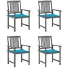vidaXL Chaises de jardin avec coussins 4 pcs Gris Bois d'acacia massif