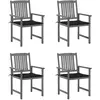 vidaXL Chaises de jardin avec coussins 4 pcs Gris Bois d'acacia massif