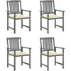 vidaXL Chaises de jardin et coussins lot de 4 Gris Bois acacia massif
