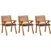 vidaXL Chaises à dîner de jardin avec coussins 3 pcs Acacia massif
