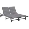 vidaXL Chaise longue de jardin 2 places avec coussin Gris Acacia