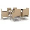 vidaXL Mobilier à dîner jardin 7 pcs Résine tressée verre trempé Beige