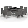 vidaXL Ensemble à dîner de jardin 9 pcs Résine tressée et verre Gris