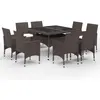 vidaXL Ensemble à dîner de jardin 9 pcs Résine tressée et verre Marron
