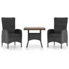 vidaXL Ensemble à dîner de jardin 3 pcs Résine tressée et acacia Noir