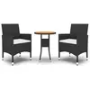 vidaXL Mobilier à dîner de jardin 3 pcs Résine tressée Noir