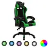 vidaXL Fauteuil de jeux vidéo avec LED RVB Vert et noir Similicuir
