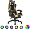 vidaXL Fauteuil de jeux vidéo avec LED RVB Doré et noir Similicuir