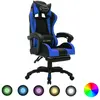 vidaXL Fauteuil de jeux vidéo avec LED RVB Bleu et noir Similicuir