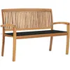 vidaXL Banc de jardin empilable et coussin 128,5cm Bois de teck massif