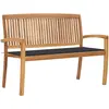 vidaXL Banc de jardin empilable et coussin 128,5cm Bois de teck massif