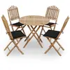 vidaXL Ensemble à manger d'extérieur pliable 5pcs avec coussins Bambou