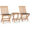 vidaXL Mobilier à dîner d'extérieur pliable avec coussin 3 pcs Teck