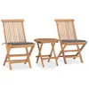 vidaXL Mobilier à dîner d'extérieur pliable avec coussin 3 pcs Teck