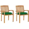vidaXL Chaises de jardin 2 pcs avec coussins vert Bois de teck massif