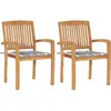 vidaXL Chaises de jardin lot de 2 avec coussins à carreaux gris Teck