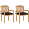 vidaXL Chaises de jardin 2 pcs avec coussins noir Bois de teck massif