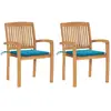 vidaXL Chaises de jardin 2 pcs avec coussins bleu Bois de teck massif