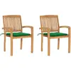 vidaXL Chaises de jardin 2 pcs avec coussins vert Bois de teck massif