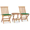 vidaXL Mobilier à dîner d'extérieur pliable avec coussin 3 pcs Teck