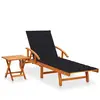 vidaXL Chaise longue de jardin avec table et coussin Bois d'acacia