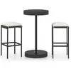 vidaXL Ensemble de bar de jardin 3 pcs et coussins Résine tressée Noir