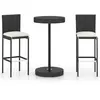 vidaXL Ensemble de bar de jardin 3 pcs et coussins Résine tressée Noir