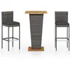 vidaXL Ensemble de bar de jardin 3 pcs et coussins Résine tressée Gris