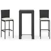 vidaXL Ensemble de bar de jardin 3 pcs et coussins Résine tressée Noir