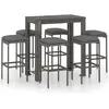 vidaXL Ensemble de bar de jardin 7 pcs et coussins Résine tressée Gris