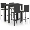 vidaXL Ensemble de bar de jardin 5 pcs et coussins Résine tressée Noir