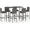 vidaXL Ensemble de bar de jardin 7 pcs et coussins Résine tressée Gris