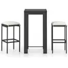vidaXL Ensemble de bar de jardin 3 pcs et coussins Résine tressée Noir
