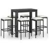 vidaXL Ensemble de bar de jardin 7 pcs et coussins Résine tressée Noir