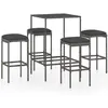 vidaXL Ensemble de bar de jardin 5 pcs et coussins Résine tressée Gris