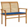 vidaXL Banc de jardin et coussin bleu royal 112 cm Bois de teck massif