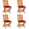 vidaXL Chaises de jardin avec coussins rouge 4 pcs Bois de teck massif
